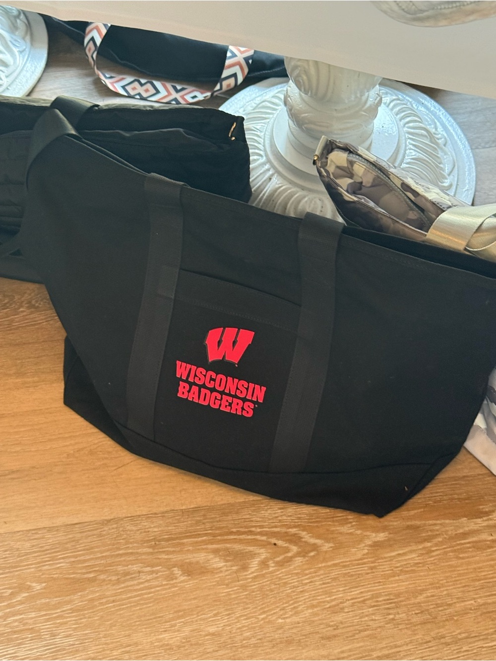 Wisconsin Black Canvas Tote Bag WISCO